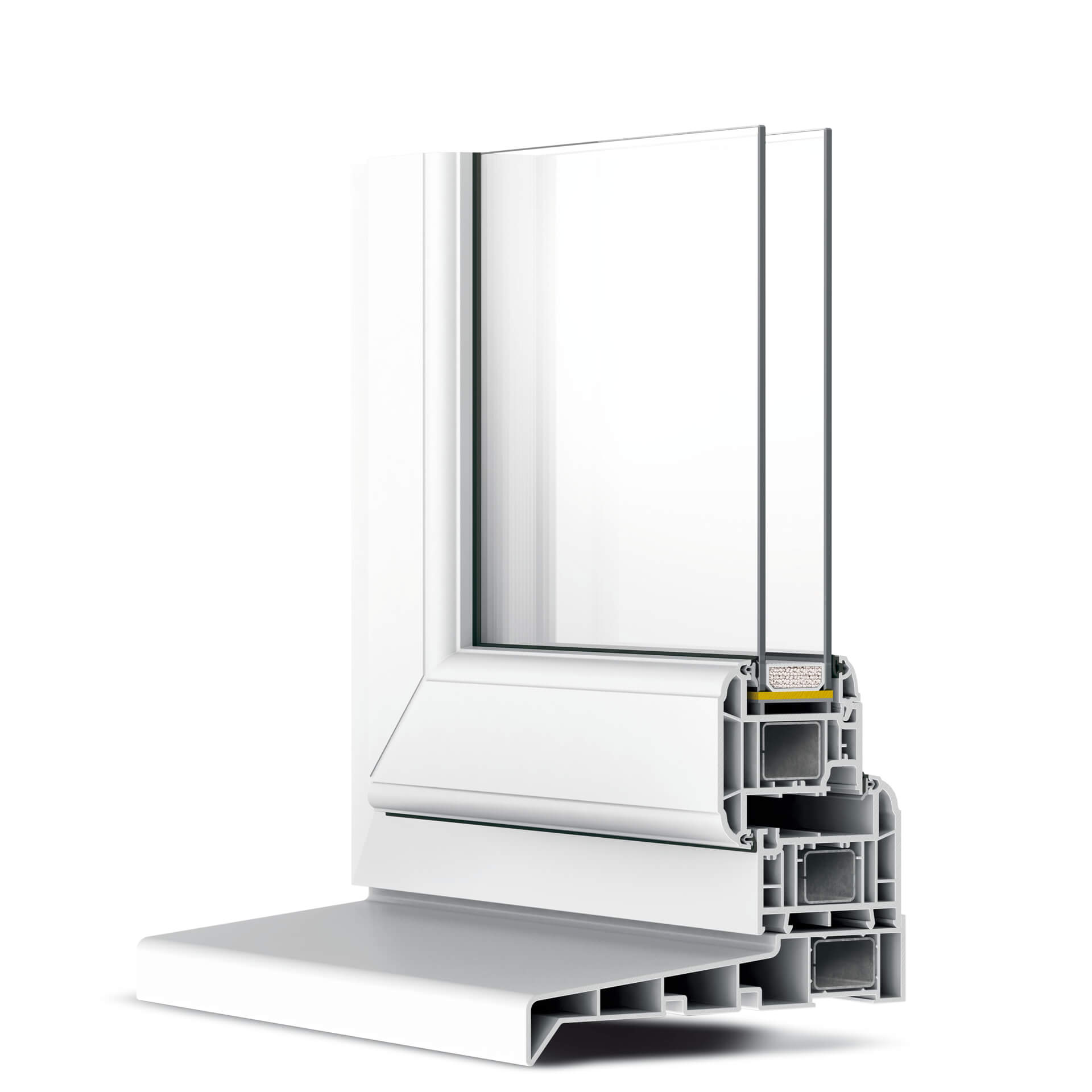 Close-up of Rehau Total 70 hardware and frame detail